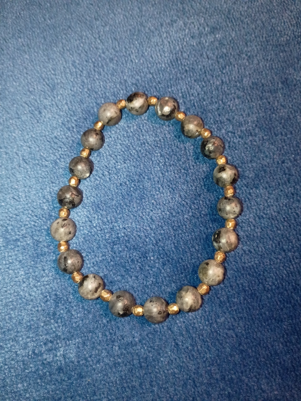 Gray Larvikite Beaded Bracelet with Gold Accent Beads